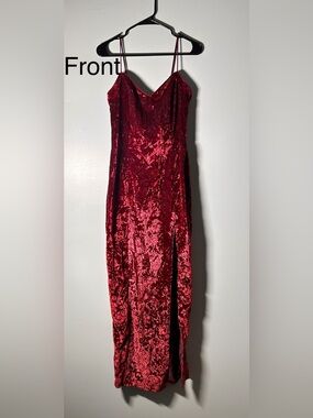 Vintage Floral Red Velvet Slip Dress with Side Slit